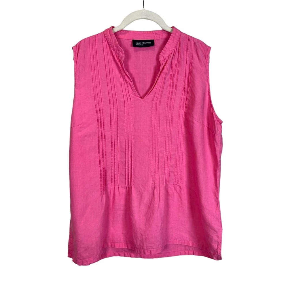 Jones New York Sleeveless Linen Tunic Top Women's L Pink